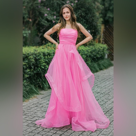 Dresses & Skirts - Strapless Long Pink Prom Dress - Size 2